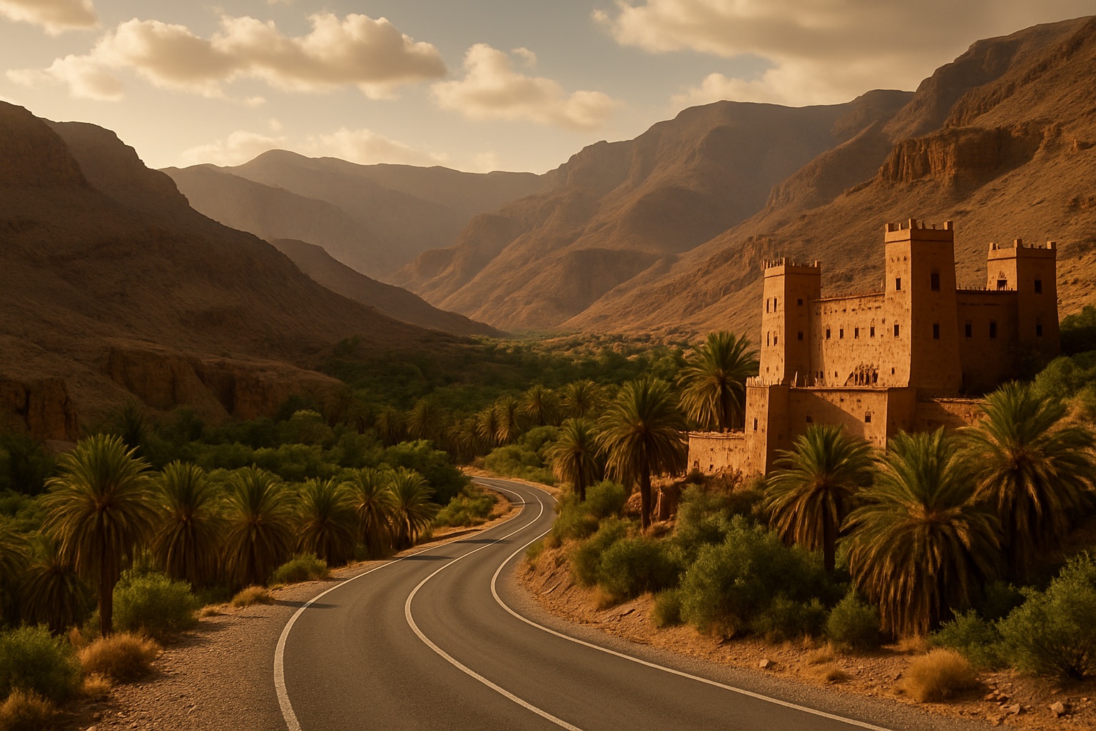 Bergstraße durch den Hohen Atlas mit einer Kasbah