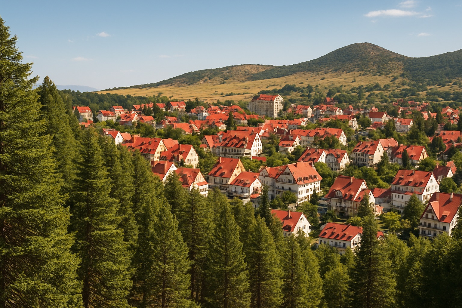 Die alpine Bergstadt Ifrane mit Zedernwald im Mittleren Atlas