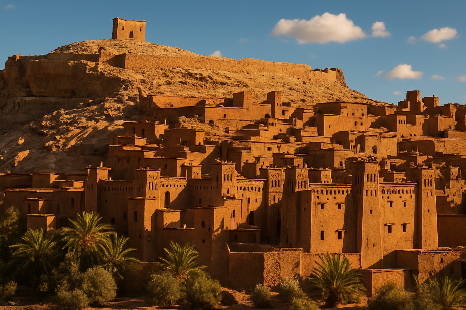 Lehmkasbah Aït-Ben-Haddou im goldenen Abendlicht