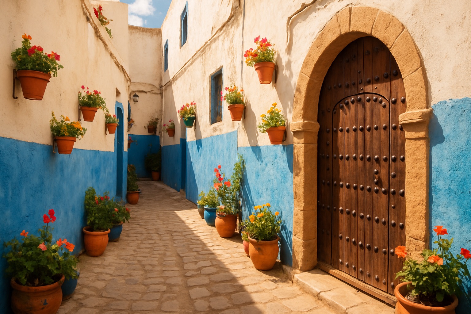 Blau-weiße Gassen der Kasbah des Oudaïa in Rabat