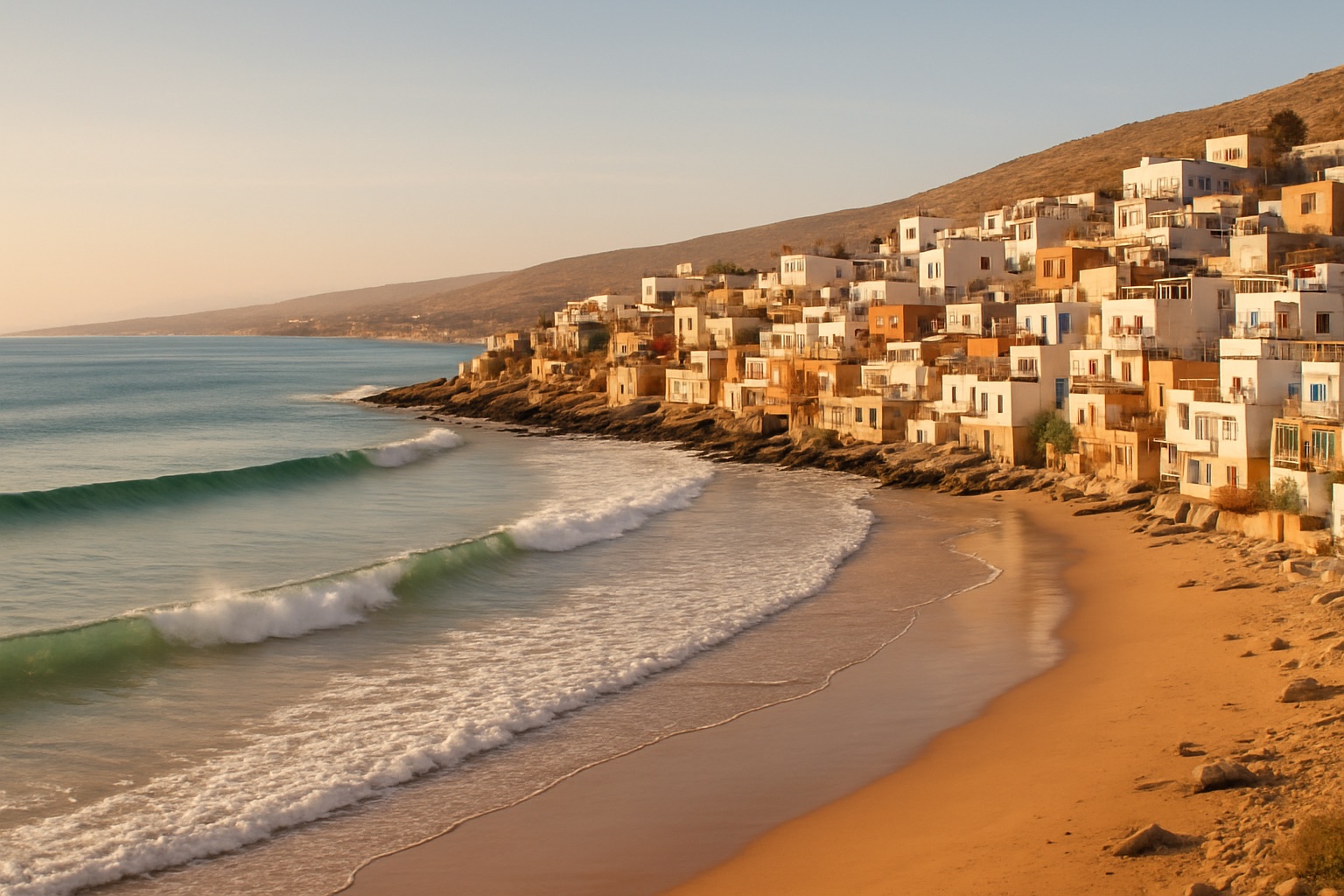 Der Surfstrand von Taghazout an der Atlantikküste Marokkos