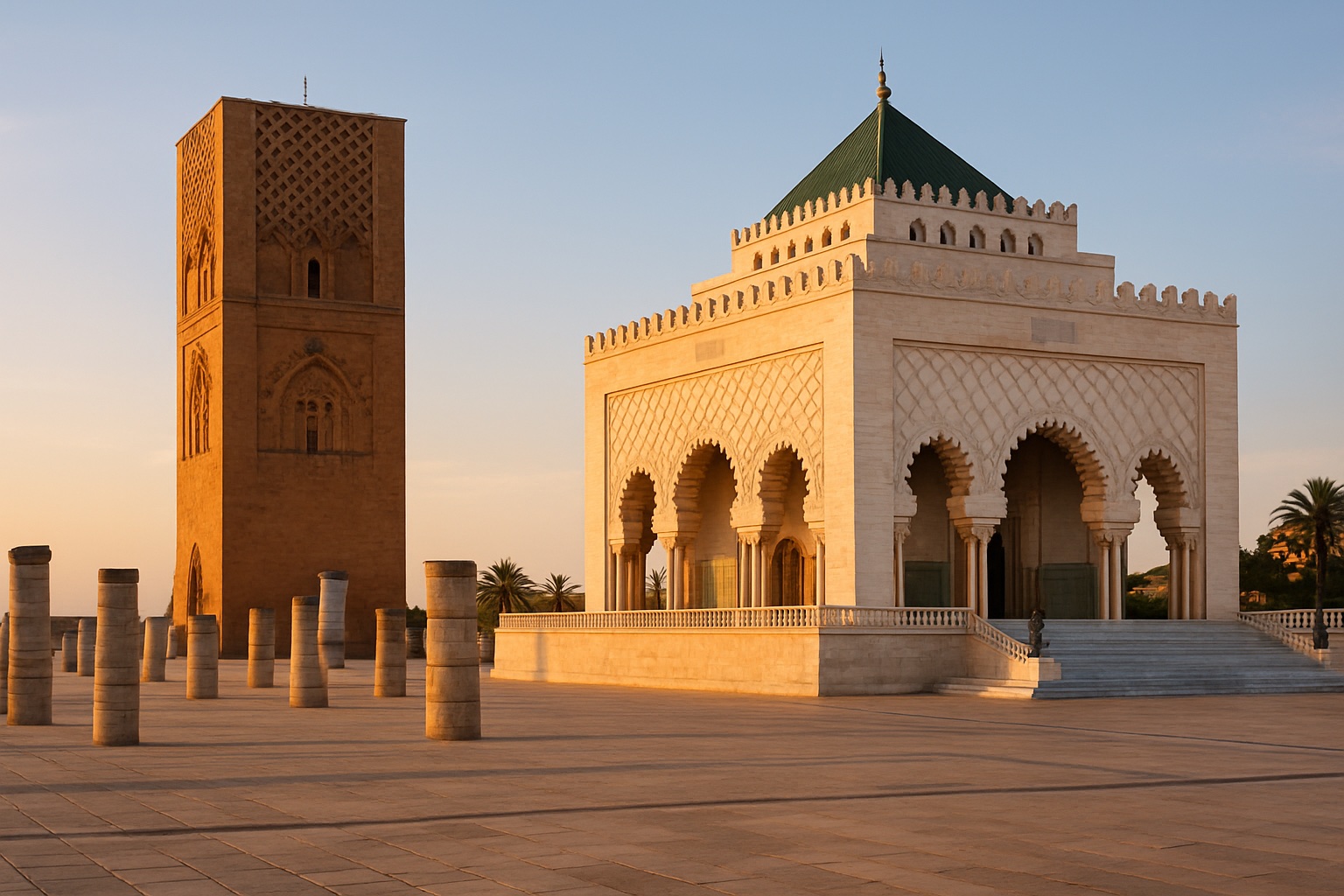 Hassan-Turm und Mausoleum Mohammeds V. in Rabat – Politik Marokkos
