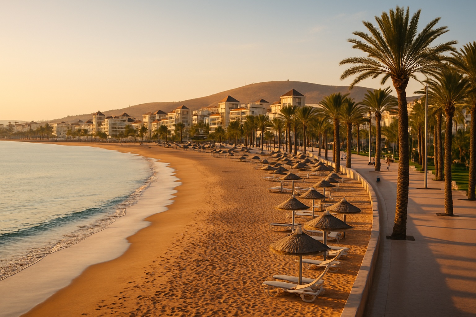 Sonniger Strandort an der Atlantikküste von Agadir – Last Minute und Pauschalreisen