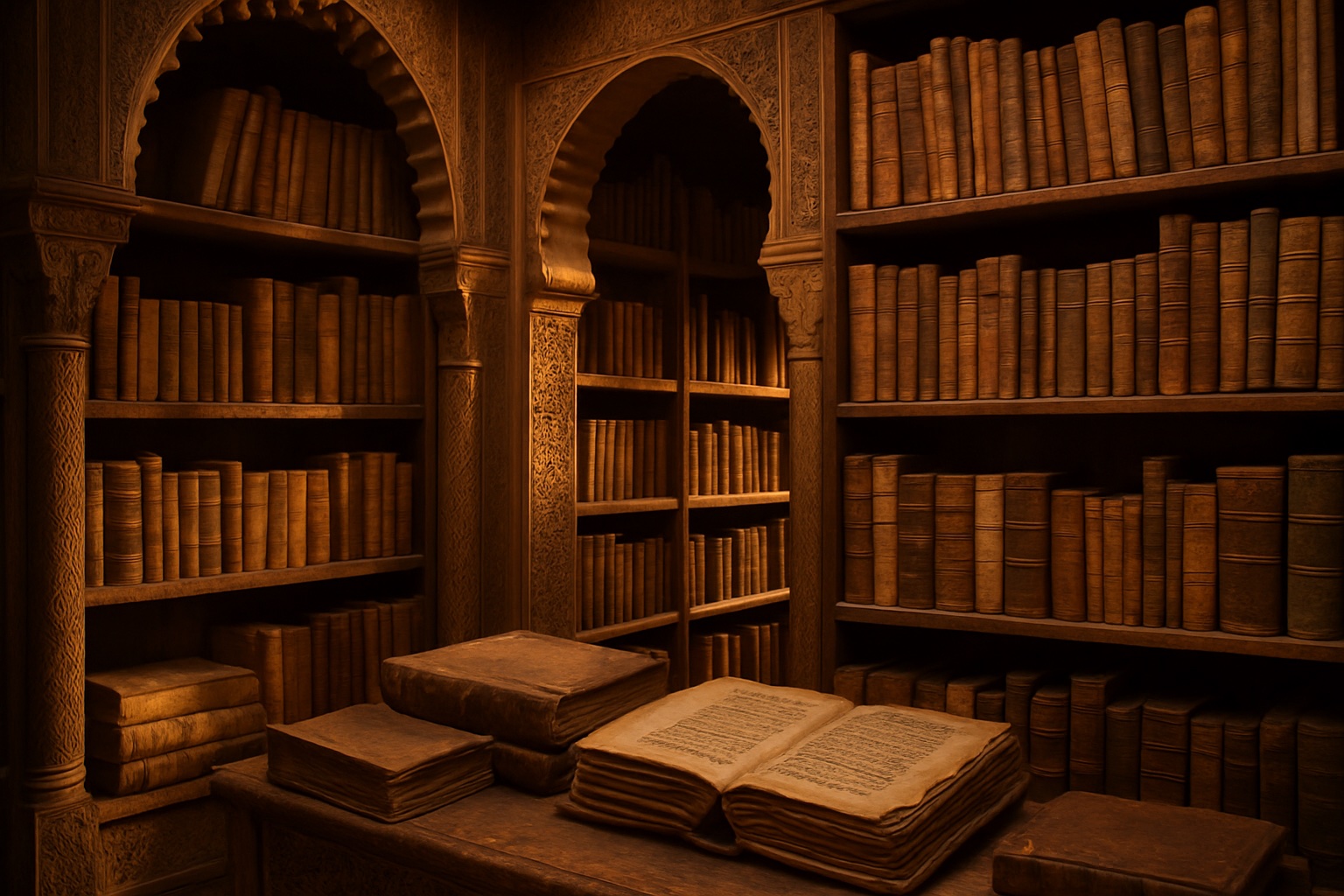 Alte arabische Handschriften und Bücher in einer historischen marokkanischen Bibliothek – Literatur