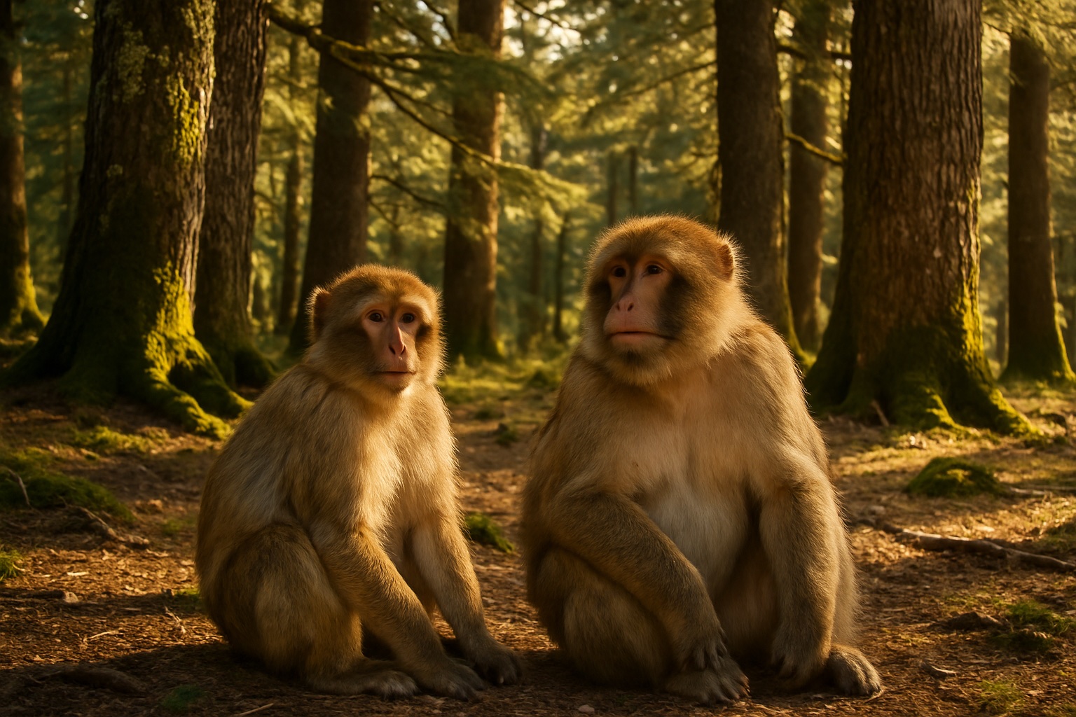 Berberaffen in einem Zedernwald im Mittleren Atlas – Tierwelt Marokkos